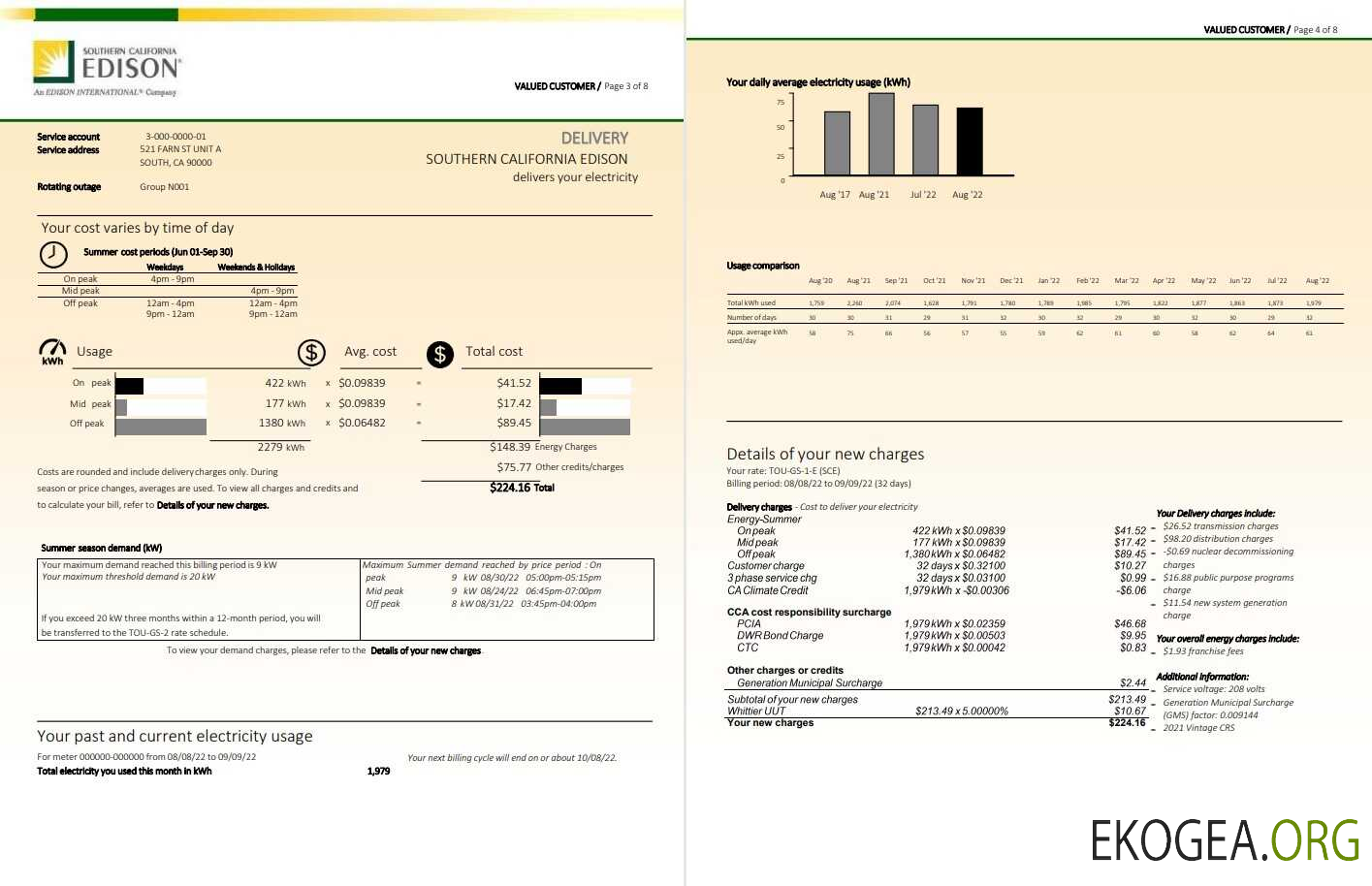 USA Southern California EDISON utility bill, Word and PDF template, 8 pages 3 4